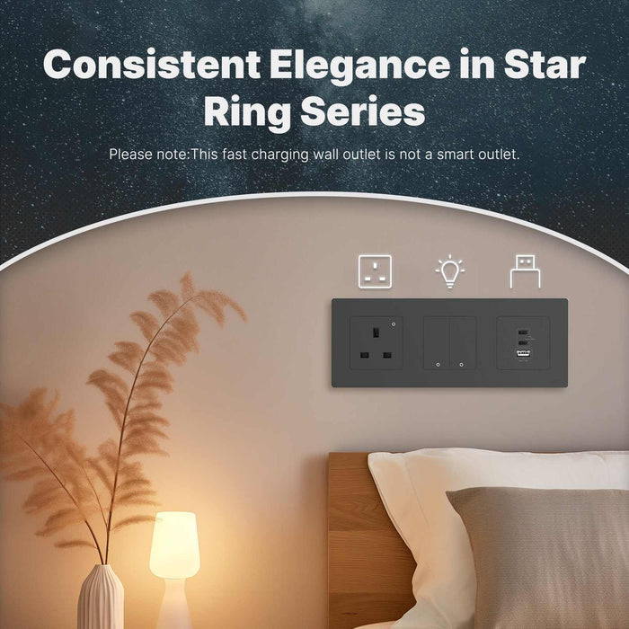 Star Ring 30W/65W Fast Charging PD3.0 Wall Electrical Outlet Charger GaN Socket 3 Ports Type C USB A
