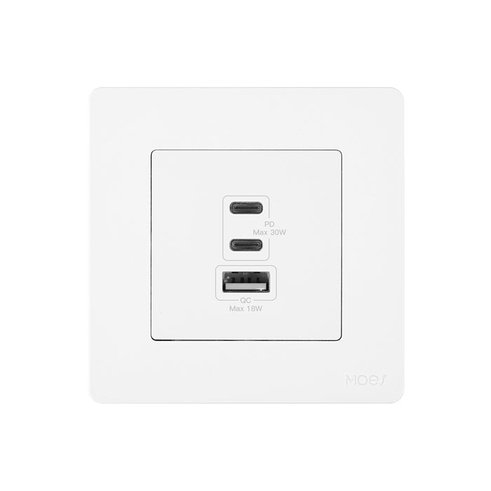 Star Ring 30W/65W Fast Charging PD3.0 Wall Electrical Outlet Charger GaN Socket 3 Ports Type C USB A