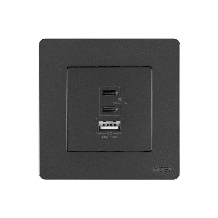 Star Ring 30W/65W Fast Charging PD3.0 Wall Electrical Outlet Charger GaN Socket 3 Ports Type C USB A