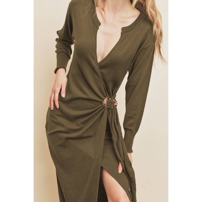 Stay Close Tortoise Buckle Knit Dress