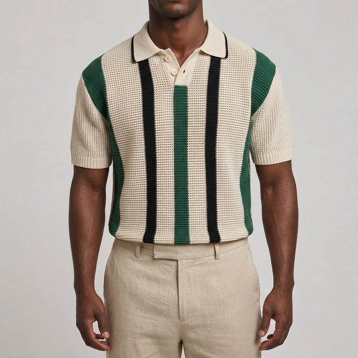 Striped V Neck Polo Shirt