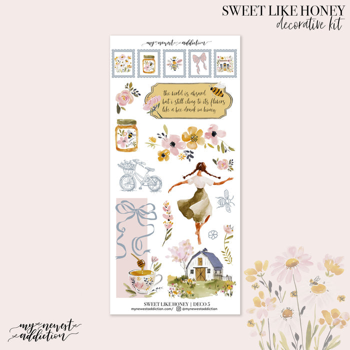 Decorative sticker sheet with floral and nature-themed designs.