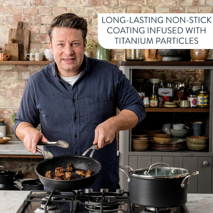 T-FAL H9125S44 Jamie Oliver Hard Anodized Cookware 9-Piece Set - Blemished package with full warranty