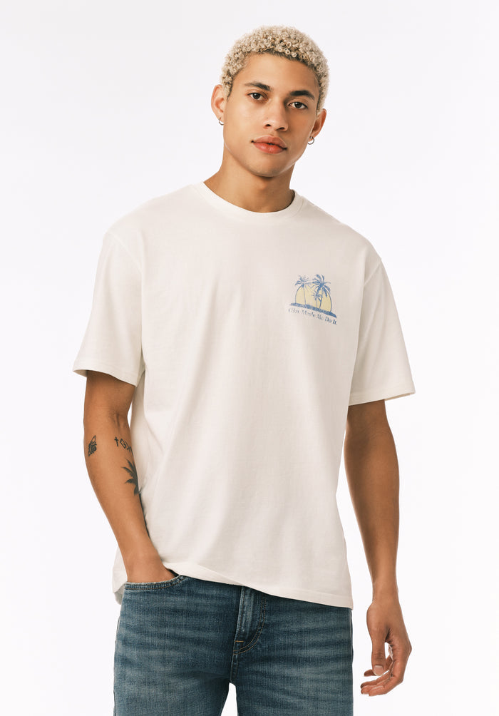 Buffalo Men T-Shirts White Knit Tees Short Sleeve Crew Neckline Graphic Print