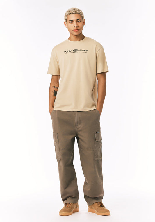 Buffalo Men T-Shirts Beige Knit Tees Short Sleeve Soft Cotton Relaxed Fit