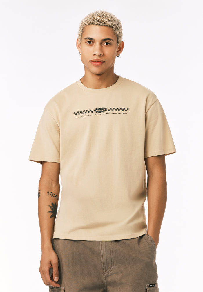 Buffalo Men T-Shirts Beige Knit Tees Short Sleeve Soft Cotton Relaxed Fit