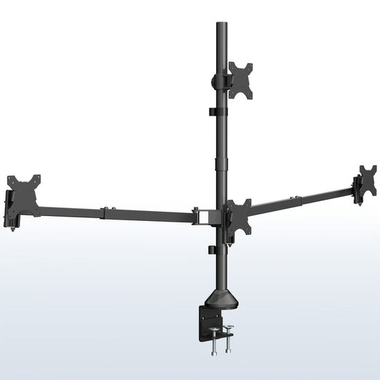 Black monitor stand with dual arm design on a white background