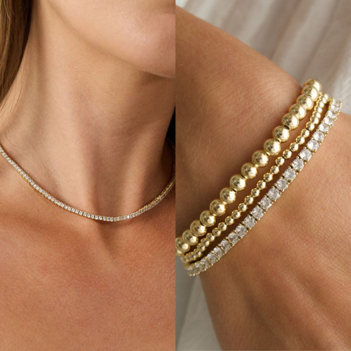 Tennis Bracelet and Necklace Bundle - Everyday Tennis Necklace with Crystal Tennis Bracelet