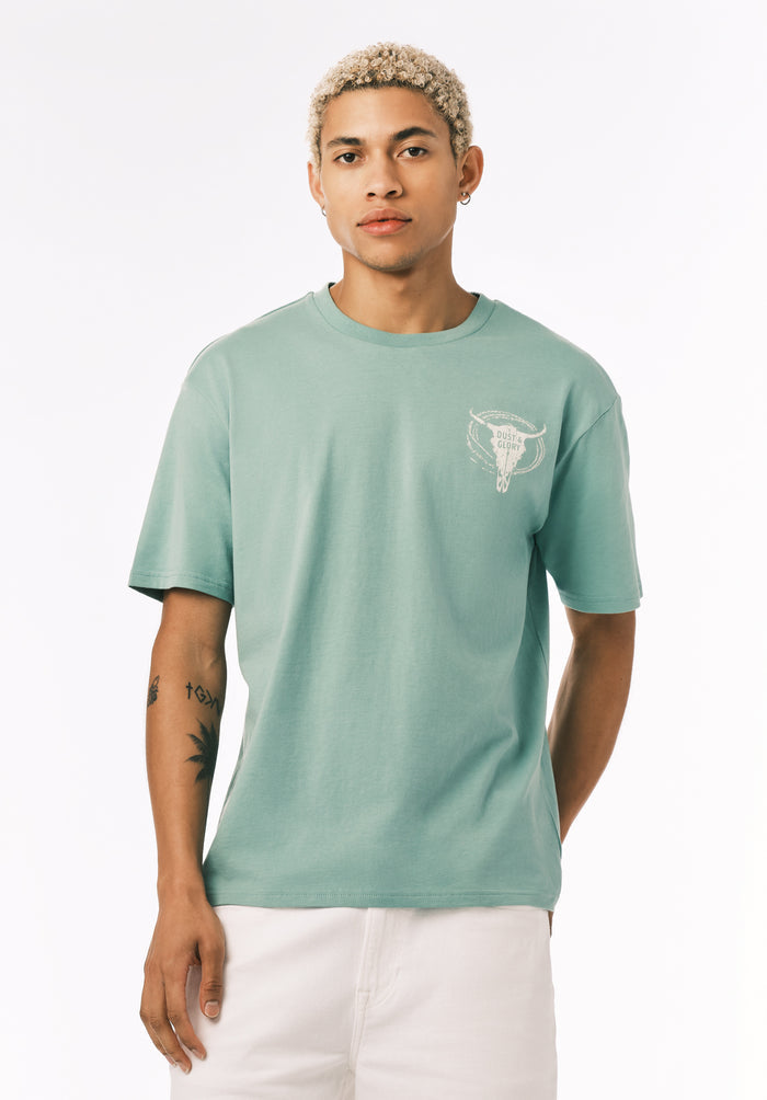 Buffalo Men T-Shirts Green Knit Tees Short Sleeve Crew Neckline Graphic Print