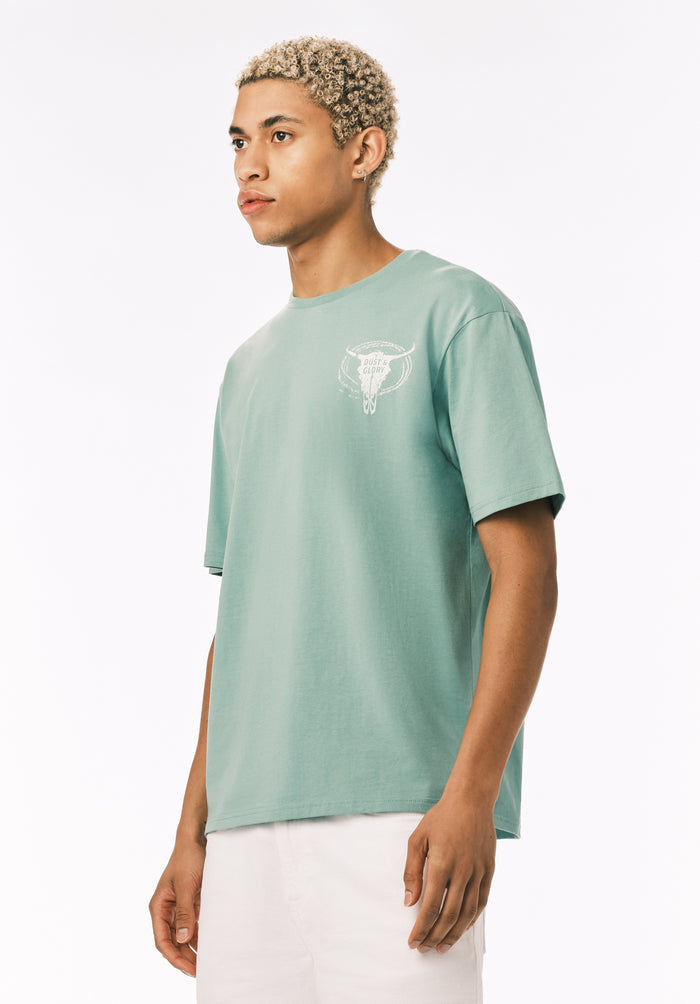 Buffalo Men T-Shirts Green Knit Tees Short Sleeve Crew Neckline Graphic Print