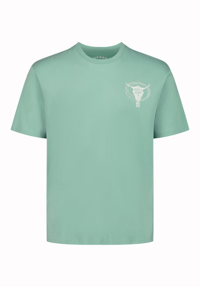 Buffalo Men T-Shirts Green Knit Tees Short Sleeve Crew Neckline Graphic Print