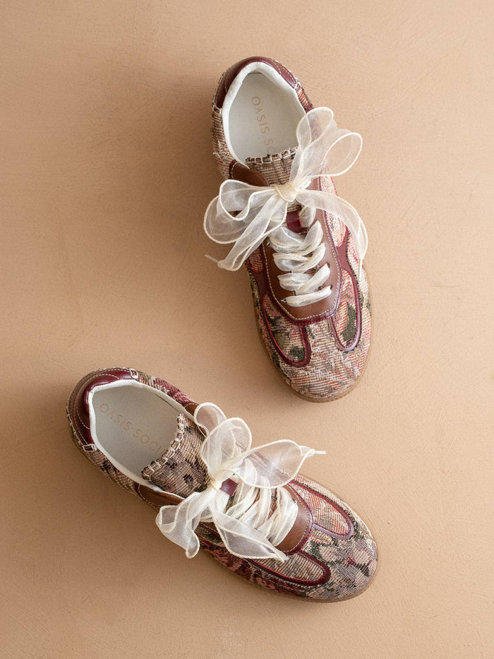 The Dalia | Mauve Tapestry Lace Up Sneaker: MAUVE TAPESTRY
