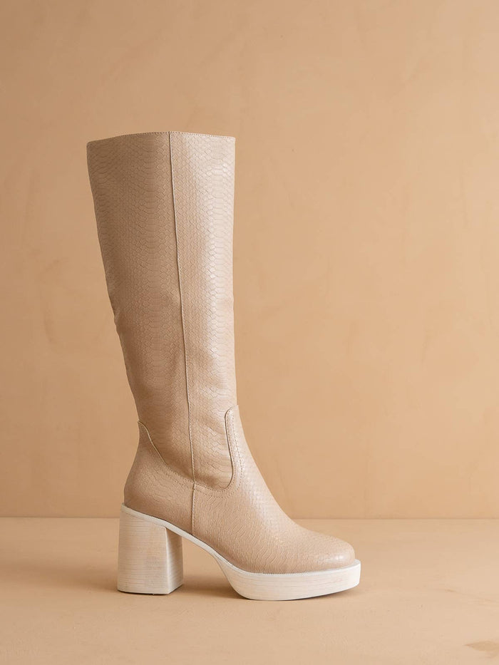 The Juniper Beige | Platform Knee-High Boots: Beige