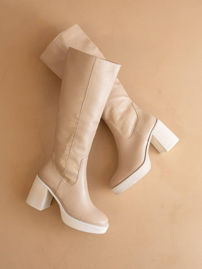 The Juniper Beige | Platform Knee-High Boots: Beige