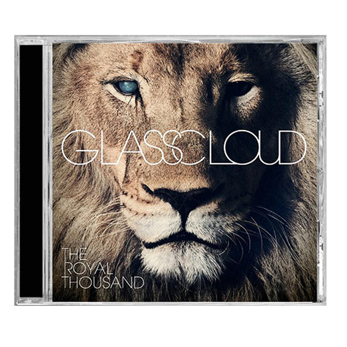 The CD cover for Glass Clouds Royal Thousand album features a close-up of a lions face, with Glass Cloud in bold white text across the center and The Royal Thousand in smaller letters at the bottom left.