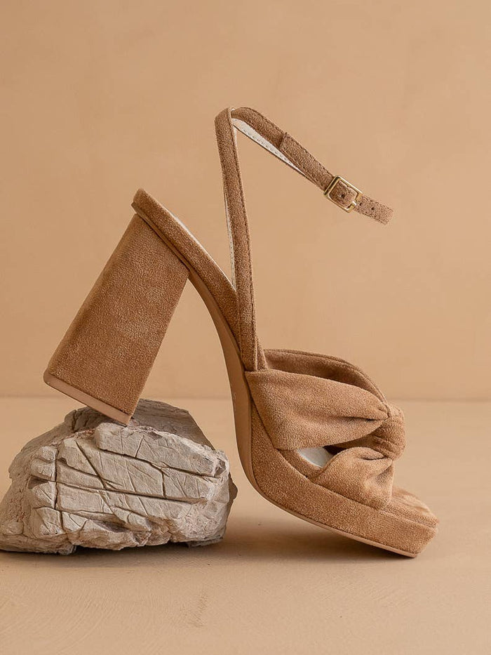 The Zoey Almond | Knotted Band Platform Heel: Almond