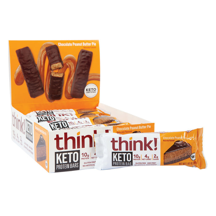 Think! Keto Protein Chocolate Peanut Butter Pie Bars - 10 Count