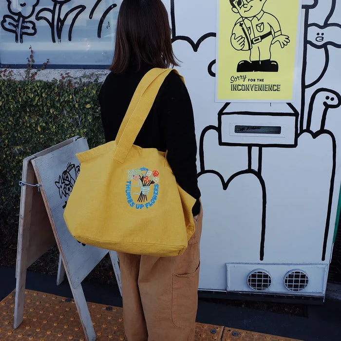 Thumbs UP Flowers Embroidered large tote