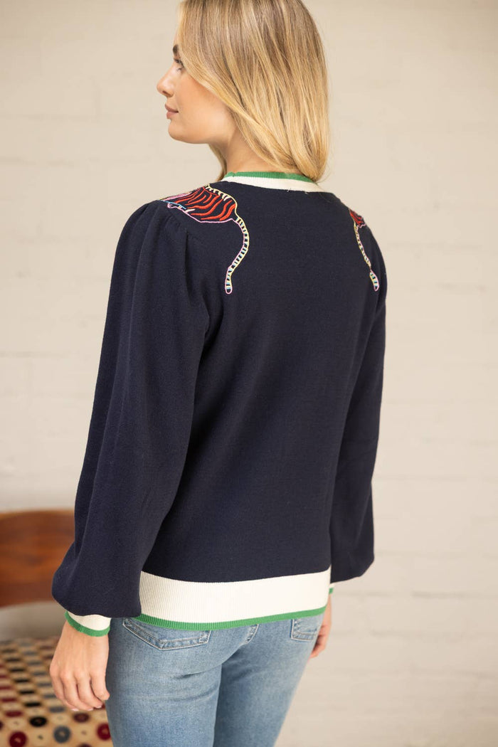 Tiger Embroidered Shoulder Knit Top S
