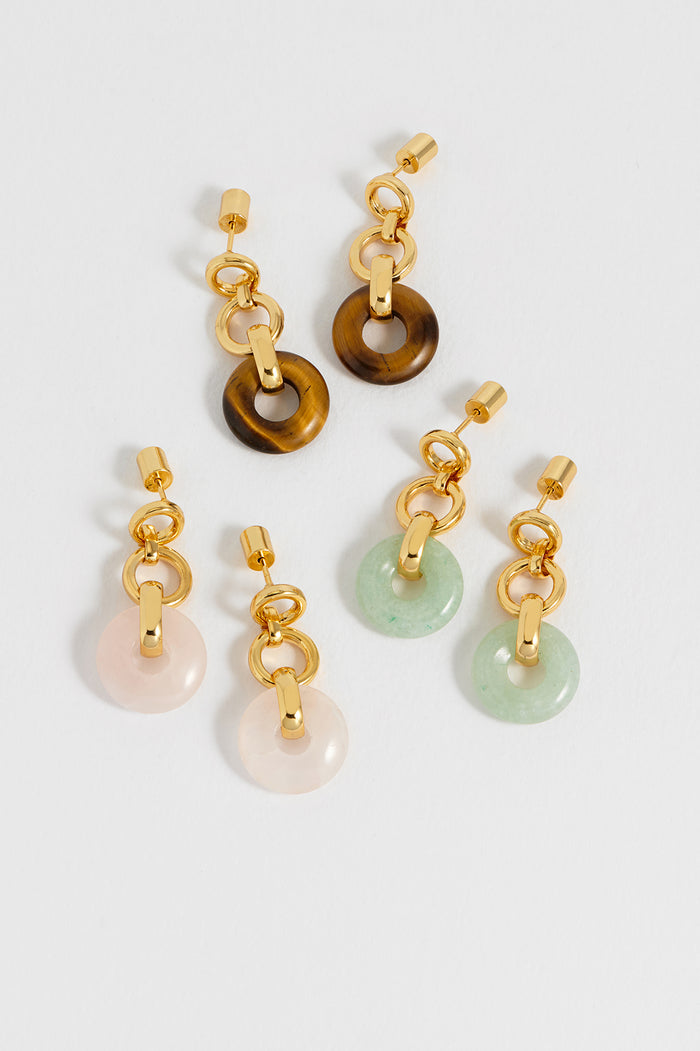 Tigers Eye Graduated Round Link Drop Earrings