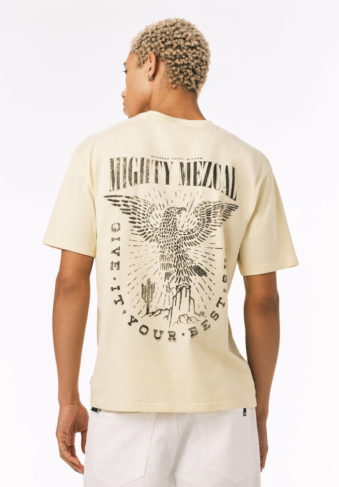 Buffalo Men T-Shirts Yellow Knit Tees Short Sleeve Crew Neckline Graphic Print
