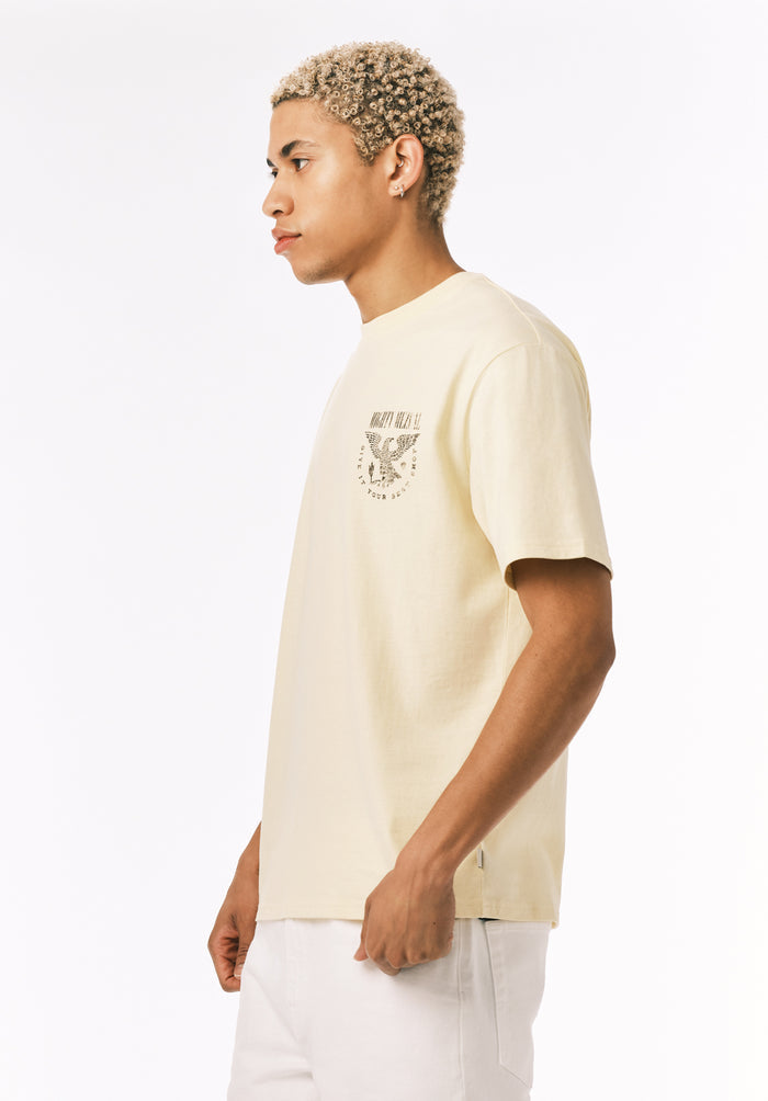 Buffalo Men T-Shirts Yellow Knit Tees Short Sleeve Crew Neckline Graphic Print