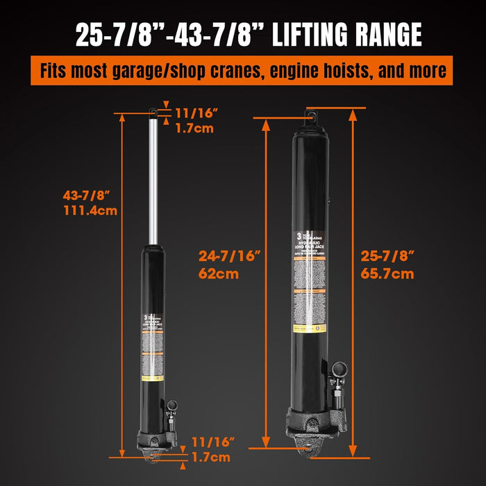 Torin AT30306B Hydraulic Long Ram Jack With Single Piston Pump And Clevis Base 3 Ton Black