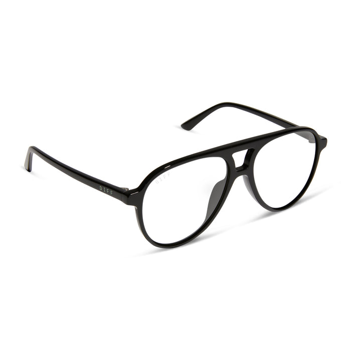 diff eyewear featuring the tosca ii aviator prescription glasses with a black frame angled view