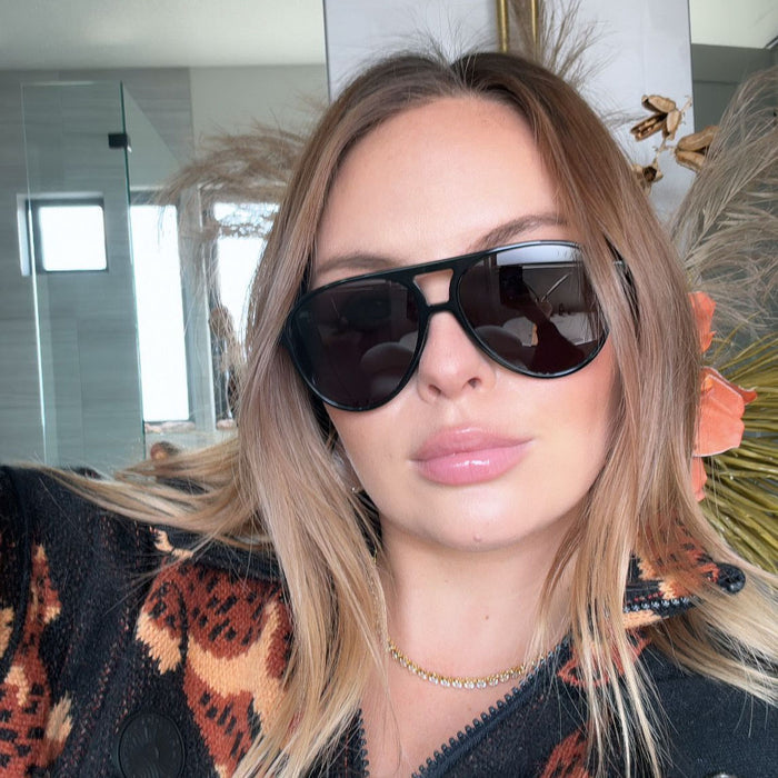lifestyle - Lauren Kawano wearing the Tosca II Womans Aviators Sunglasses in Black with Grey Lenses