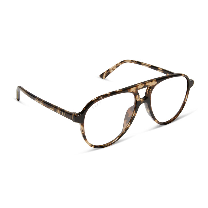 diff eyewear featuring the tosca ii aviator prescription glasses with a espresso tortoise frame angled view