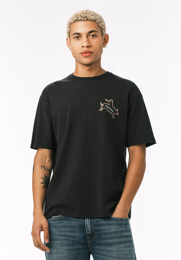 Buffalo Men T-Shirts Black Knit Tees Short Sleeve Crew Neckline Graphic Print