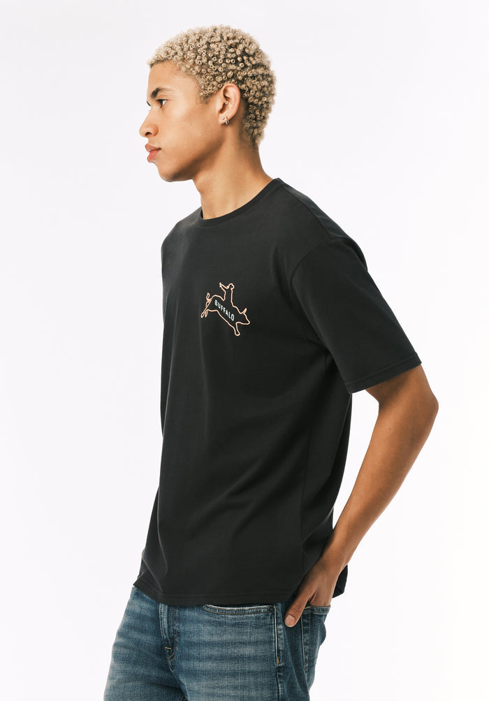 Buffalo Men T-Shirts Black Knit Tees Short Sleeve Crew Neckline Graphic Print