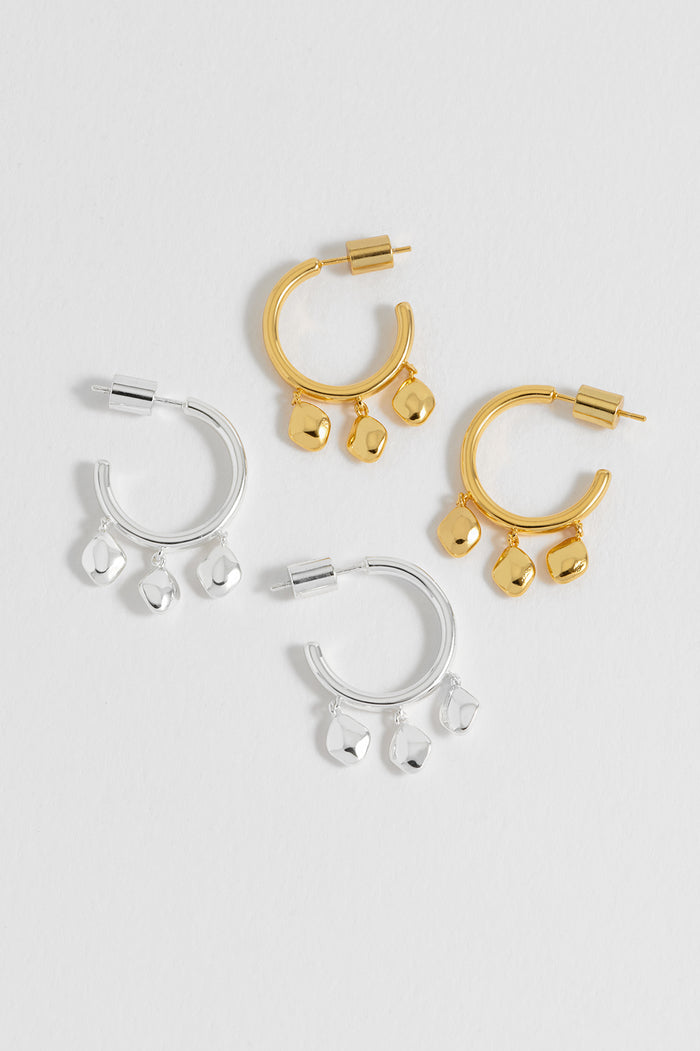 Triple Pebble Hoop Earrings