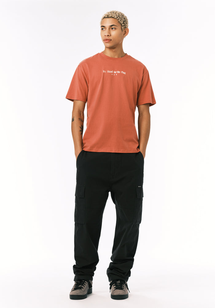 Buffalo Men T-Shirts Red Knit Tees Short Sleeve Regular Garment Wash Finish Graphic Print Detail