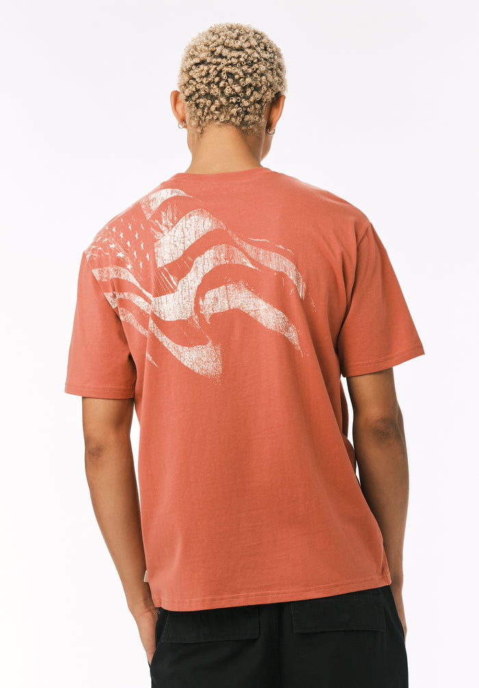 Buffalo Men T-Shirts Red Knit Tees Short Sleeve Regular Garment Wash Finish Graphic Print Detail