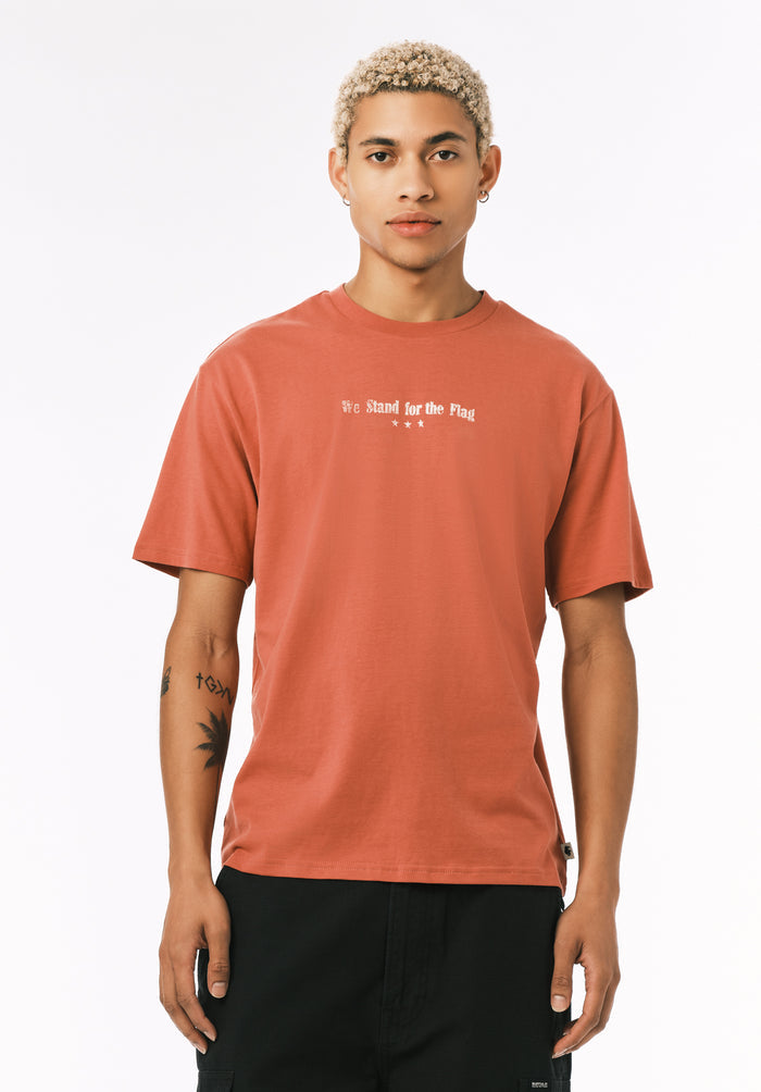 Buffalo Men T-Shirts Red Knit Tees Short Sleeve Regular Garment Wash Finish Graphic Print Detail