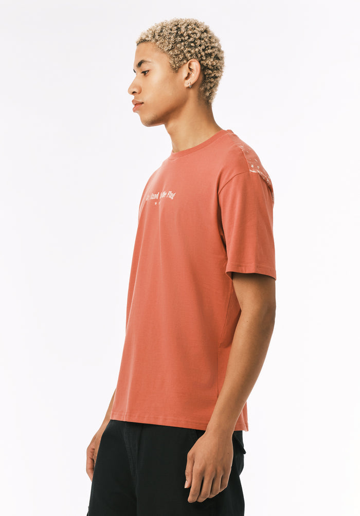 Buffalo Men T-Shirts Red Knit Tees Short Sleeve Regular Garment Wash Finish Graphic Print Detail