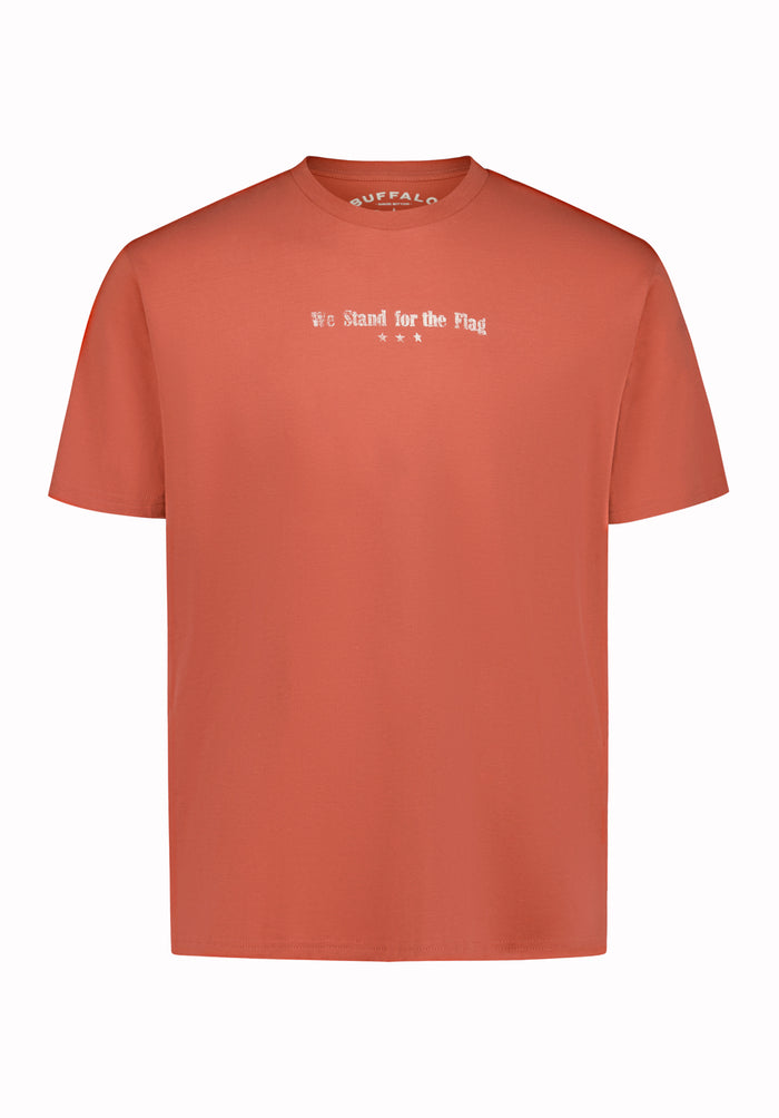 Buffalo Men T-Shirts Red Knit Tees Short Sleeve Regular Garment Wash Finish Graphic Print Detail
