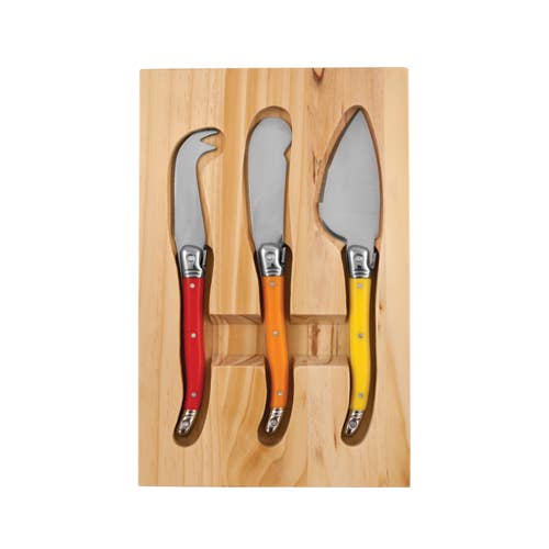 True Sunnyside Enamel Cheese Knives and Board