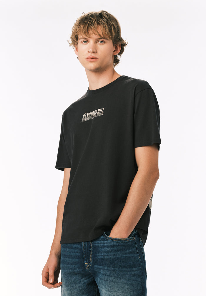 Buffalo Men T-Shirts Black Knit Tees Short Sleeve Crew Neckline Graphic Print