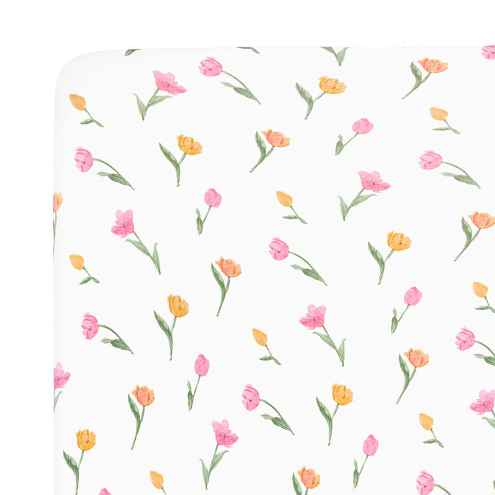 Close up of the Twin Sheet in Tulip shown on a mattress