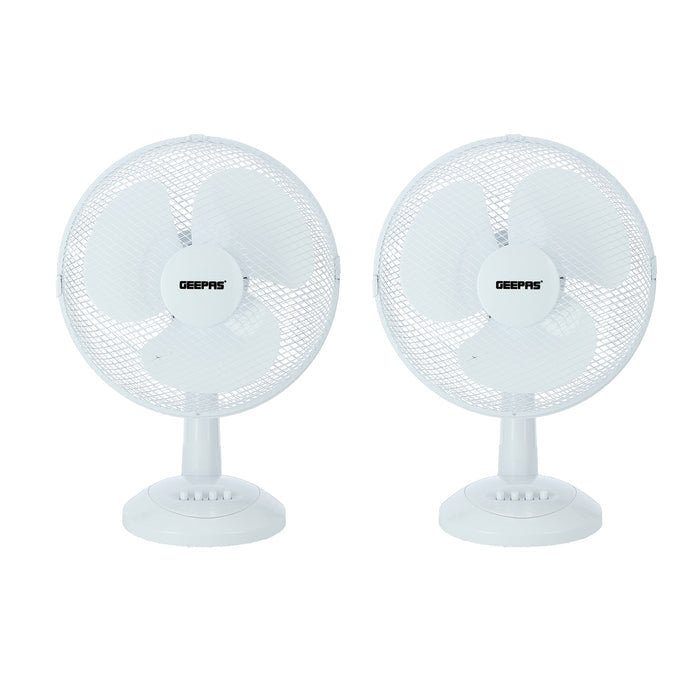 Two White 12" Oscillating Electric Table Fans