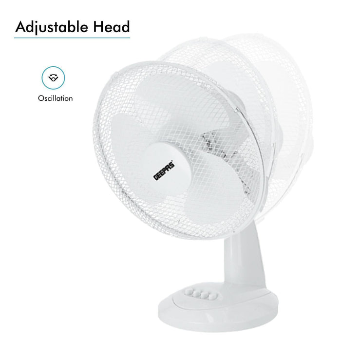 Two White 12" Oscillating Electric Table Fans
