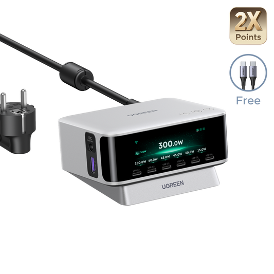 UGREEN Nexode Pro Smart Display Desktop Charger (300W, 8-Port, GaN, 5 Charging Modes)