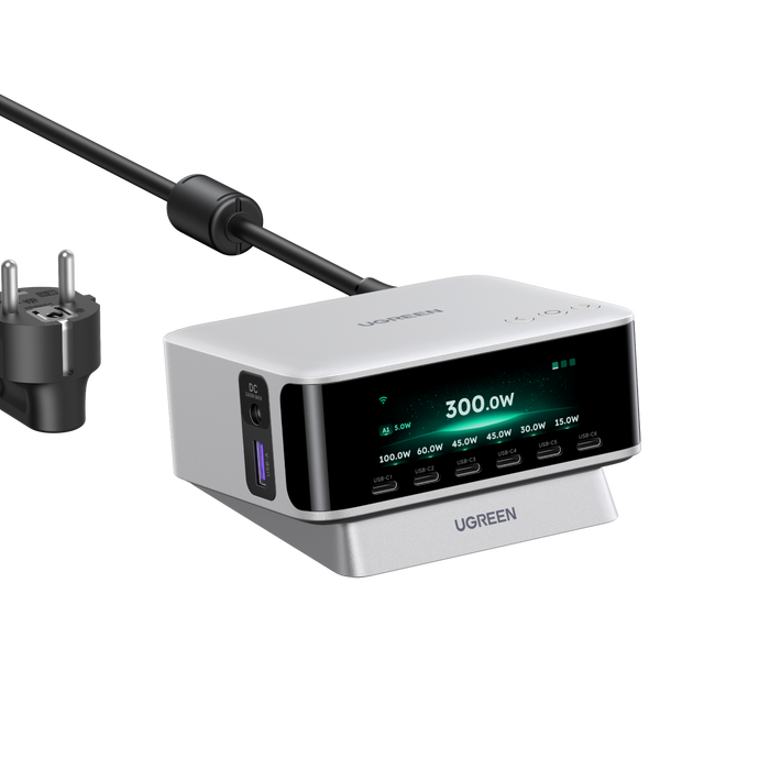 UGREEN Nexode Pro Smart Display Desktop Charger (300W, 8-Port, GaN, 5 Charging Modes)