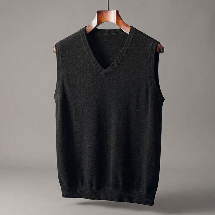 Ribbed neckline and armholes on the knit sweater vest
