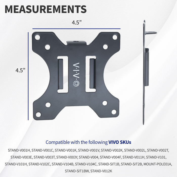 VESA plate kit for monitor mounting with hardware included.
