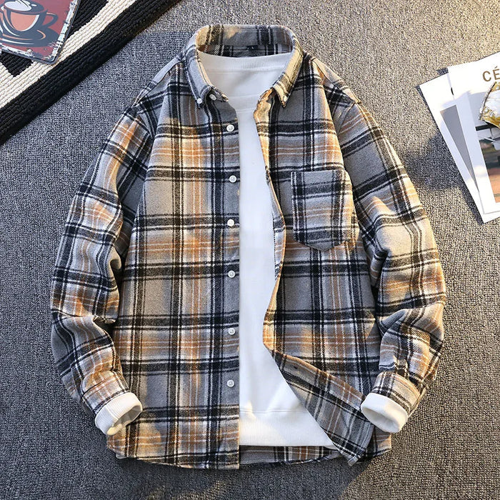 Vinthentic Mens Vintage Plaid Shirts Long Sleeve Shirt