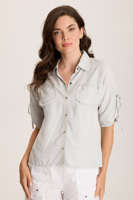 XCVI Vinton Twill Jersey Button-Up Collared Top