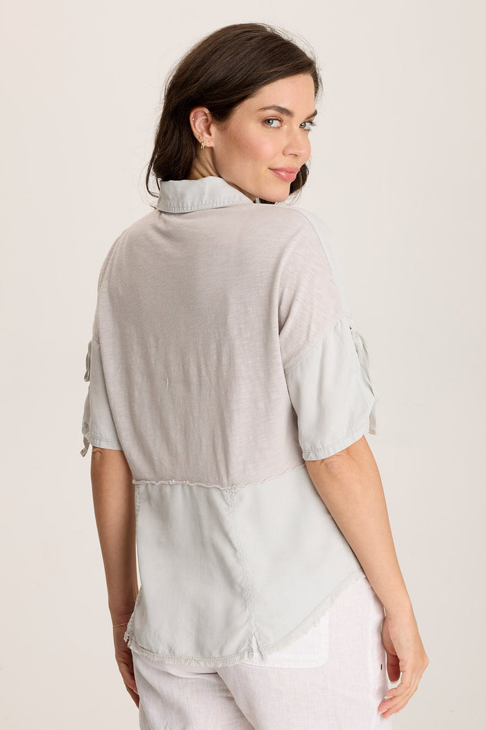 XCVI Vinton Twill Jersey Button-Up Collared Top